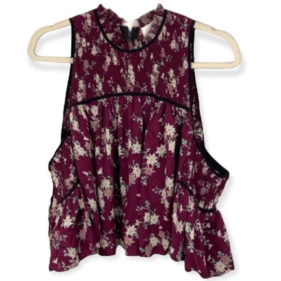 Cinq a Sept Silk Soha Top in Berry Multi Revolve Size Medium Floral Smocked Boho - Picture 3 of 8